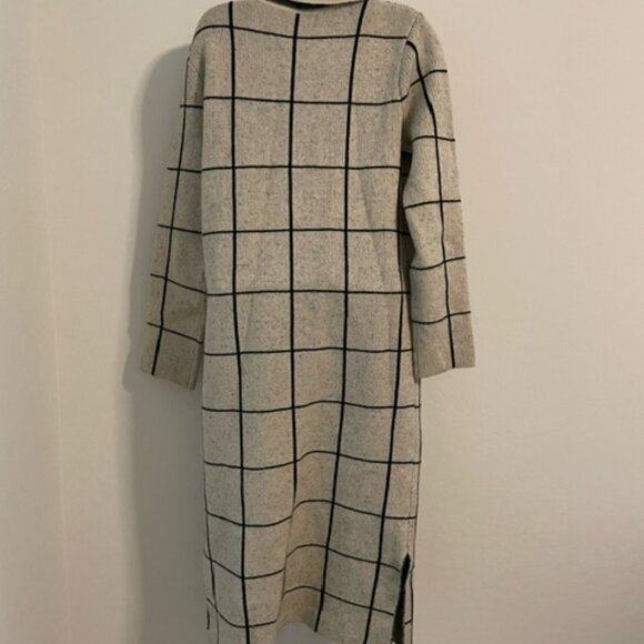 john + Jenn long sweater duster Ivory Black Windowpane Sz XS oversized! EUC